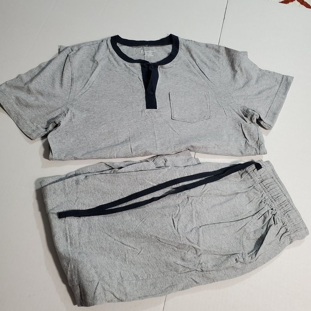 PAJAMAGRAM. Men pajama set, ringer tee with gray jogger pant pj-men. SKU# A-98 - Picture 2 of 16